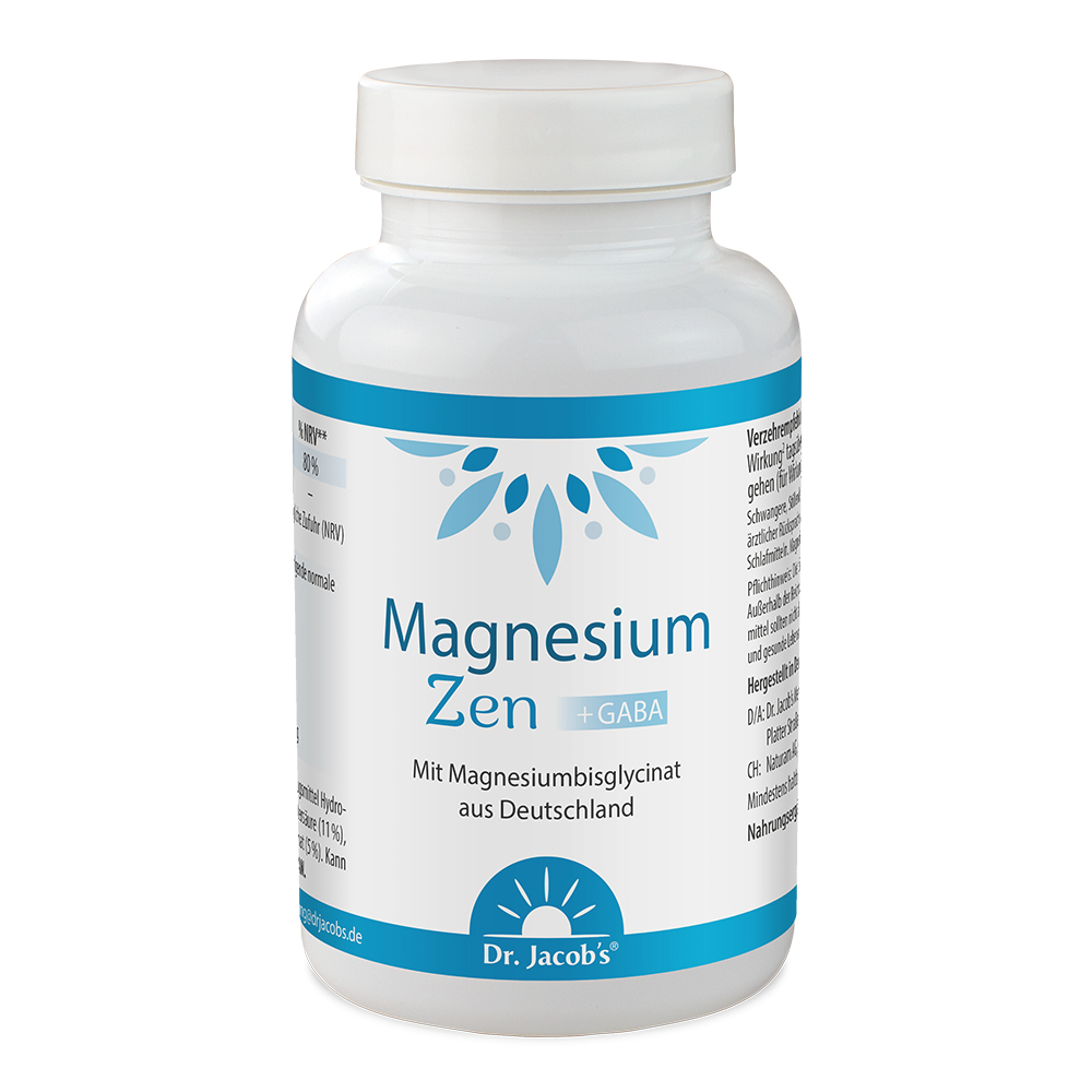 Dr. Jacob’s Magnesium Zen – Kapseln, 120 Stück. Nahrungsergänzungsmittel mit Magnesiumbisglycinat aus Deutschland zur Unterstützung des Wohlbefindens.