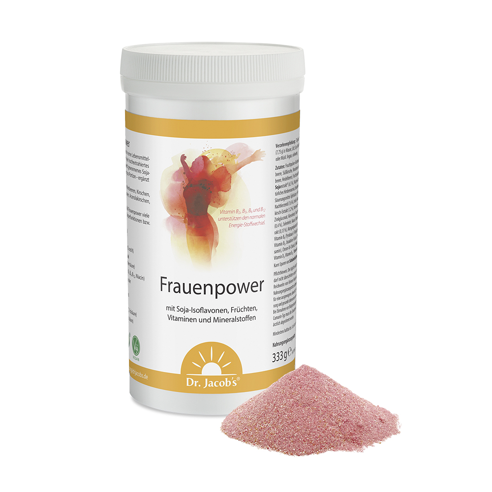 Dr. Jacob’s Frauenpower – Pulver, 333 g, mit Soja-Isoflavonen, Früchten, Vitaminen und Mineralstoffen.