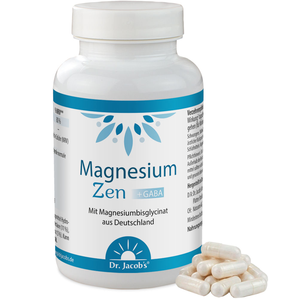 Dr. Jacob’s Magnesium Zen – Kapseln, 120 Stück. Enthält Magnesiumbisglycinat aus Deutschland für eine optimale Versorgung.