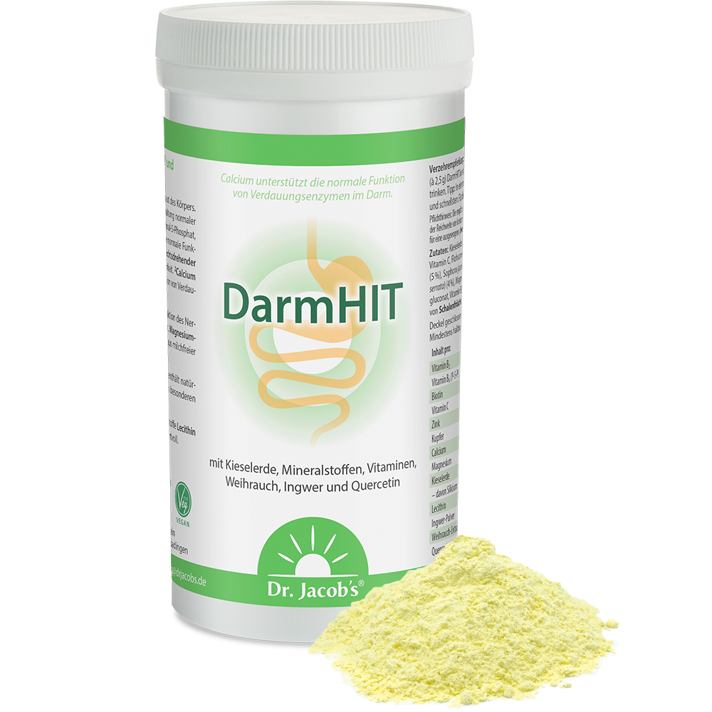 Dr. Jacob’s DarmHIT – Pulver, 300 g, mit Kieselerde, Mineralien, Vitaminen, Weihrauch, Ingwer und Quercetin.