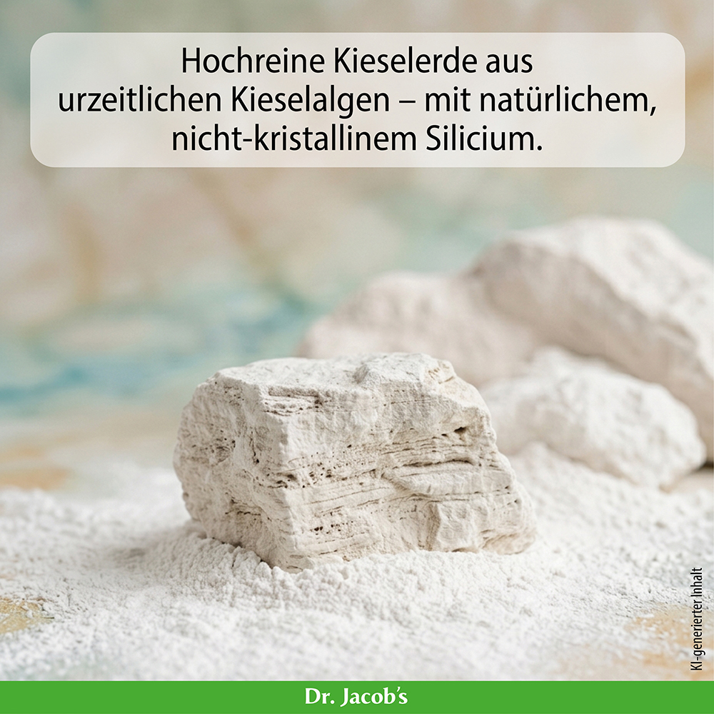 Detailaufnahme von hochreiner Kieselerde aus urzeitlichen Kieselalgen, mit natürlichem, nichtkristallinem Silicium, auf einer neutralen Unterlage.