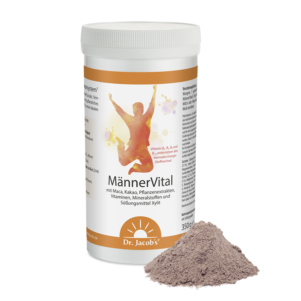 Dr. Jacob’s MännerVital – Pulver mit Maca, Kakao, Pflanzenextrakten, Vitaminen und Mineralstoffen, 350 g Dosis